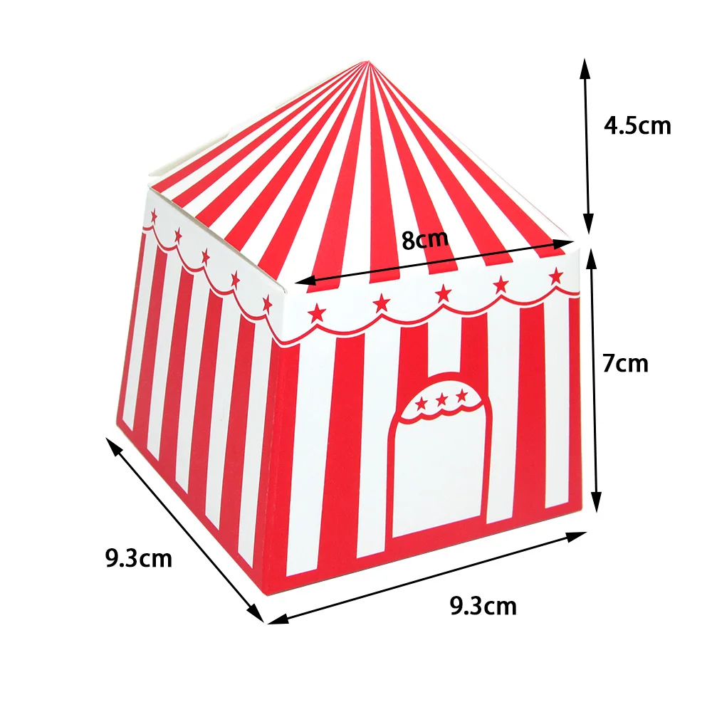 20 шт./лот, красная полосатая коробка для конфет, вечерние принадлежности для цирка, мультяшный дом, детские украшения для дня рождения, подарочная упаковка