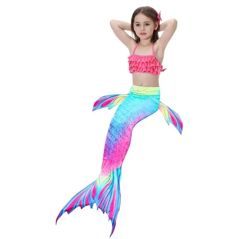 3pcs Girls Gradient Color Fish Tails Swimsuit Bikini Sets Children Beach Swimsuit Swimming for Girls Fish Tail Costume Set