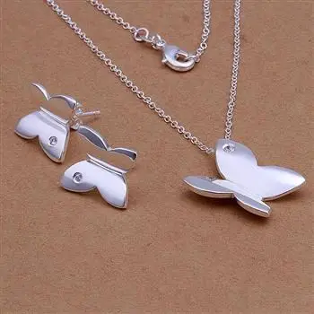 

Free Shipping 925 Sterling Silver Jewelry Set Fine Fashion Charms Silver Jewelry sets Necklace Earring SMTS349