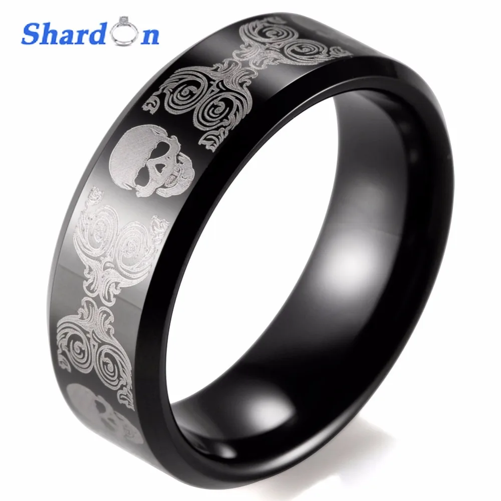 

SHARDON Engagement Rings fashion Tungsten ring with IP black plated wedding jewelry trendy men ring's wedding band laser skull