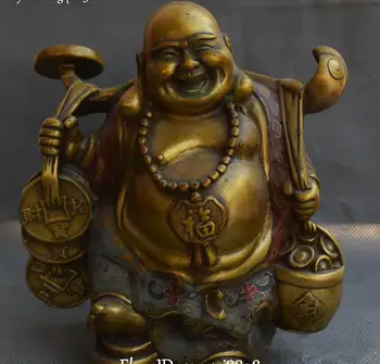 

Cloisonne Bronze 24K Gold Gilt Treasure Bowl Money Maitreya Buddha Ruyi Statue