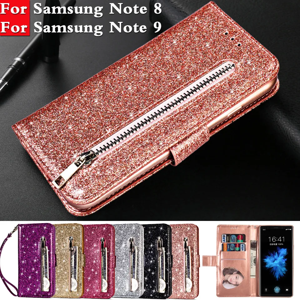 

Bling Glitter Case For Samsung Galaxy Note 9 Case Leather Wallet Phone Case Samsung Galaxy Note 8 Case Luxury Flip Leather Cover