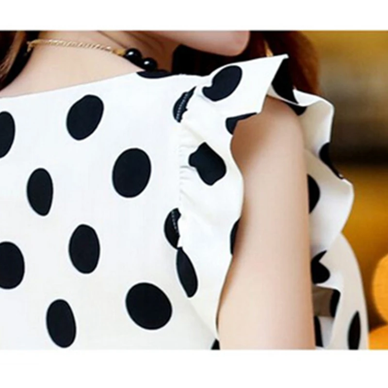 2020 Summer Style Women Blouse Tops Polka Dot Ruffled Pleated Chiffon Short-sleeve Shirt Female Plus Size Chiffon Blusa Feminina