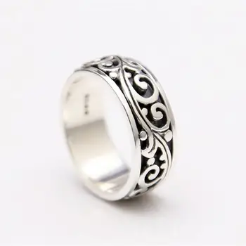 

Solid 925 Sterling Silver Rotating Spinner Rings Men Simple Band Elegant Vintage Vine Center Cool Fashion Mens 925 Jewelry Gifts