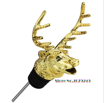 

10pcs x Golden Deer Head Wine Pourer And Stopper，Decanter Wine Aerator Decanter Stag With Silicone Rubber