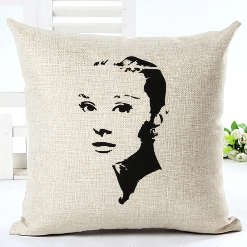Character Portrait Printed Audrey Hepburn Cushion Cover 45x45cm Linen Gifts for Zara*zara Women Throw Pillow Covers Home Decor