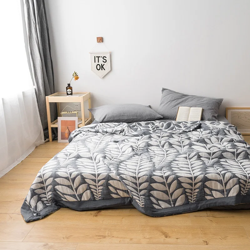 

Pastoral Willow Leaves Soft Bed Quilt Comforter Washable Quilted Adults Bedding Cotton Gauze Jacquard Air Condition Summer Quilt