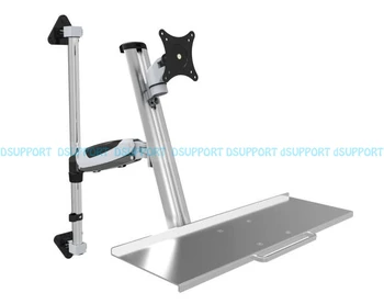 

Wall Mount Foldable Ergonomic Aluminum Gas Spring Sit-Stand Monitor+Keyboard Holder Full Motion Arm 15"-27"Monitor Stand Bracket