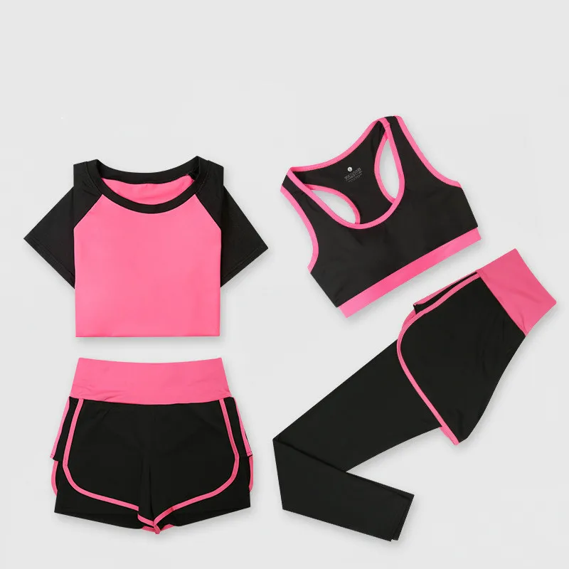 

4PCS/set Summer Yoga Fitness Suit Female High Waist Slim Sports Suit Women Outdoor Quick Drying Sportswear Running Clothes