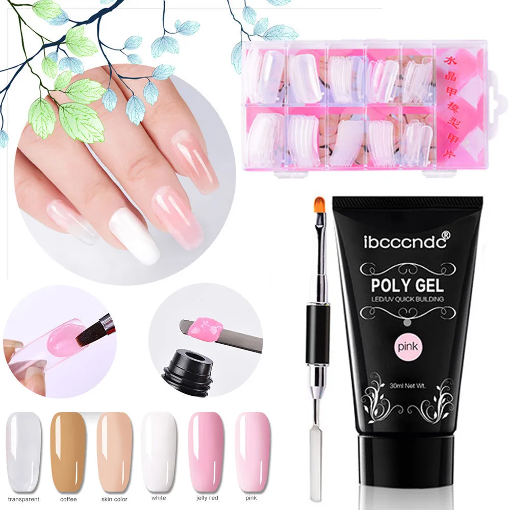 

On salling! Poly Gel Lasting False Nails Liquid Double-end Nail Brush Pusher Dead Skin Poly Gel Set UV&LED Lamp Wholesale Gift