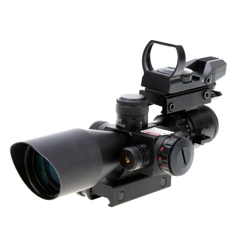 

15% A 2.5-10X40 Illuminated Tactical Riflescope with Red Laser + Detachable Reflex Lens Red Green Dot Sight Scope Aluminum Alloy