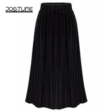 Весенняя черная плиссированная юбка для женщин, Вельветовая Длинная женская юбка трапециевидной формы с эластичной талией, повседневная юбка Falda Larga Mujer размера плюс 4xl 5xl