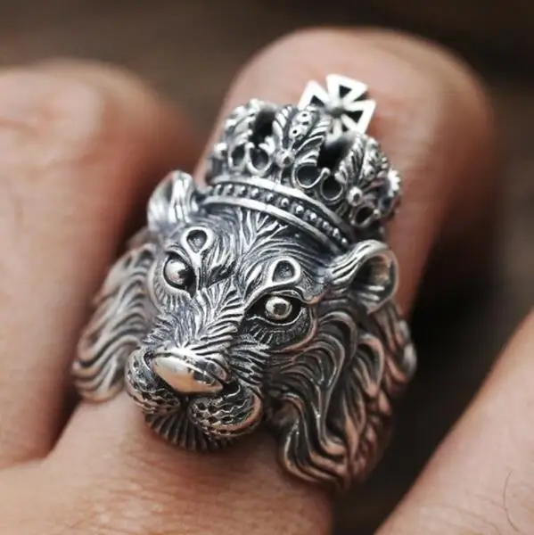 Gothic Punk Ring For Men Retro Male Ring Stainless Steel Exaggeration Ferocious Animal Wolf Lion Tiger Bulldog Exquisite Gothic Punk Ring For Men Retro Male Ring Stainless Steel Exaggeration Ferocious Animal Wolf Lion Tiger Bulldog Exquisite