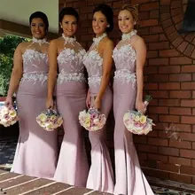2017 Long Bridesmaid Dress Halter Off The Shoulder Appliques Mermaid Satin Floor-Length Lavender Dress Robe Demoiselle Honneur
