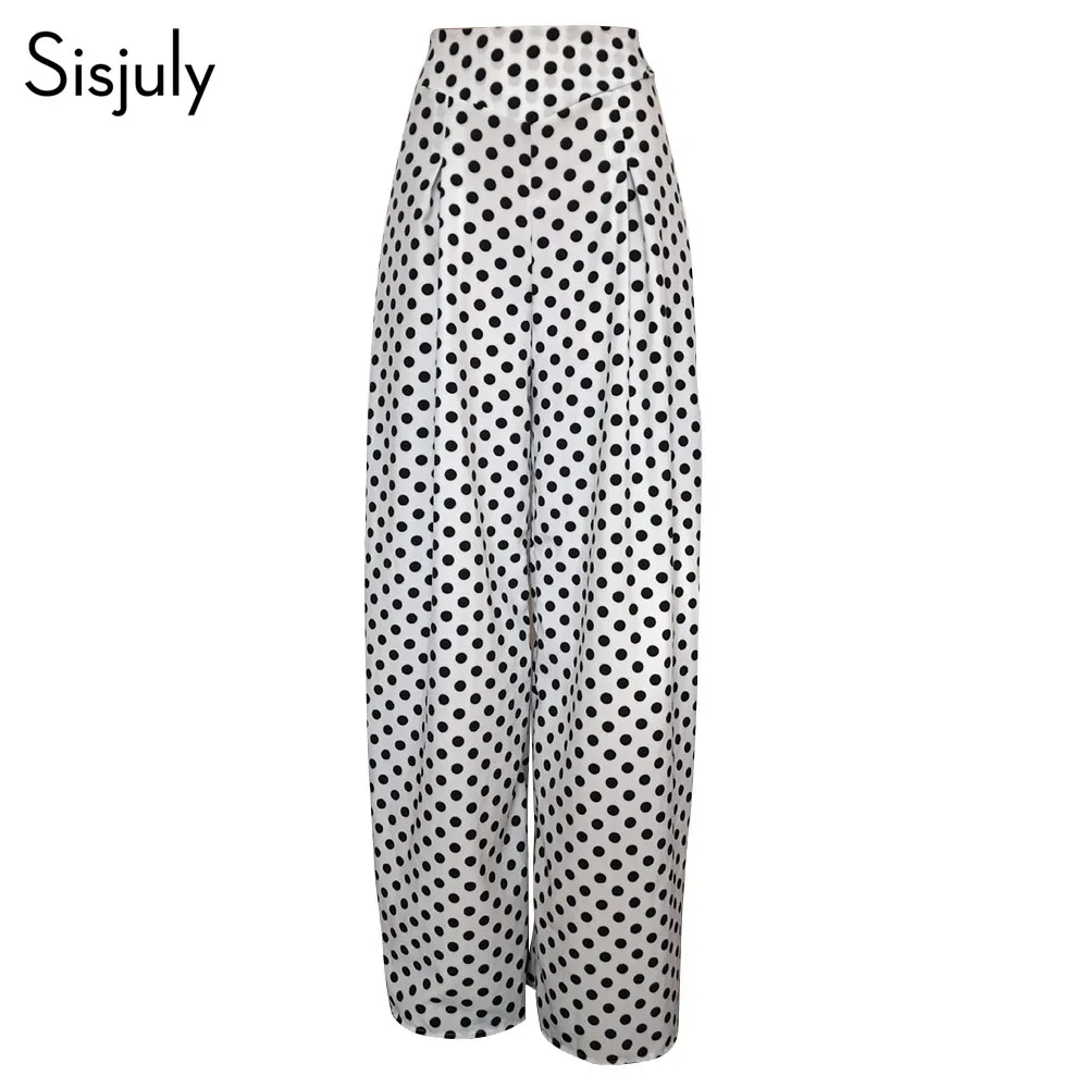 

Sisjuly Women Wide Legs Casual White Long Pants Autumn Polka Dots New Print Loose Soft High Waist Street Fashion Girls Trousers
