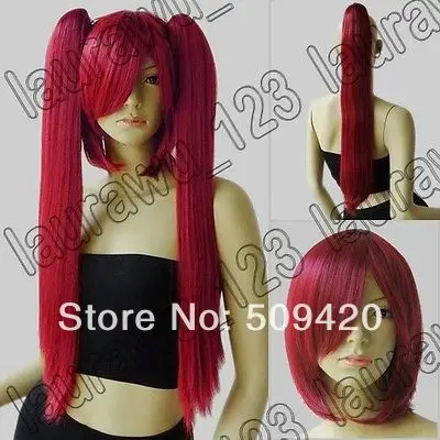 

Free Shipping>>>60cm Long Burgundy Red Straight 2 Ponytails(24")+Short Cosplay Wig
