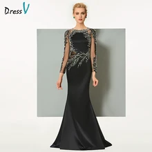 Dressv, Черное длинное вечернее платье, элегантное, с глубоким вырезом, с длинным шлейфом, без рукавов, для свадебной вечеринки, торжественное платье, вечерние платья-футляры