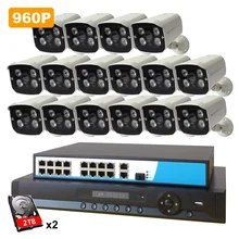16ch POE Система безопасности 960P NVR комплект+ 4 ТБ HDD+ 16ch PoE переключатель+ 1.3MP наружная POE ip-камера система наблюдения ИК ночного видения