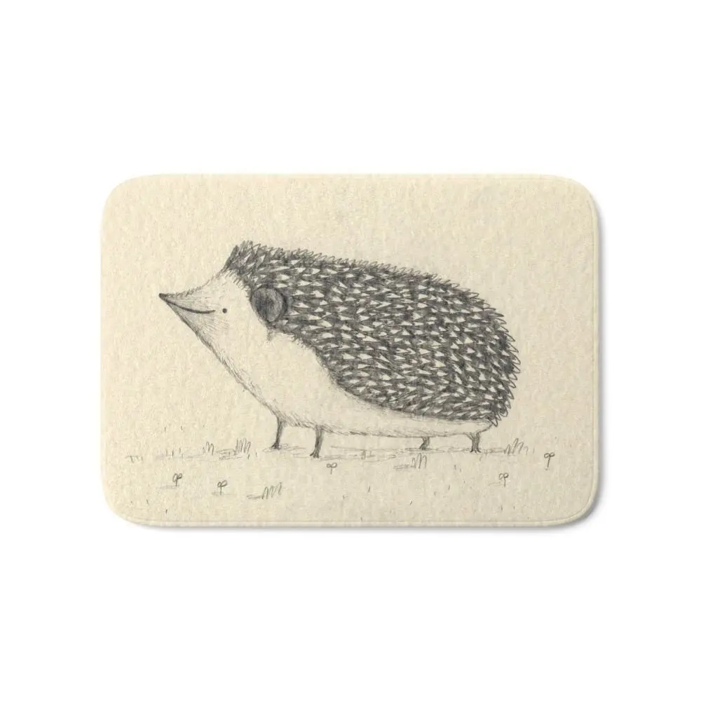 

Monochrome Hedgehog Bath Mat 21" x 34"Pattern Fleece Rug Anti-Slip Doormat Home Decor