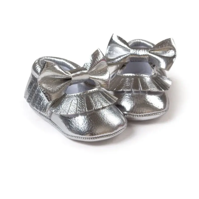 Baby Girls Mary Jane Flower Baby Shoes PU Leather Baby Moccasins Gold Bow Girls First Walker Toddler Moccs