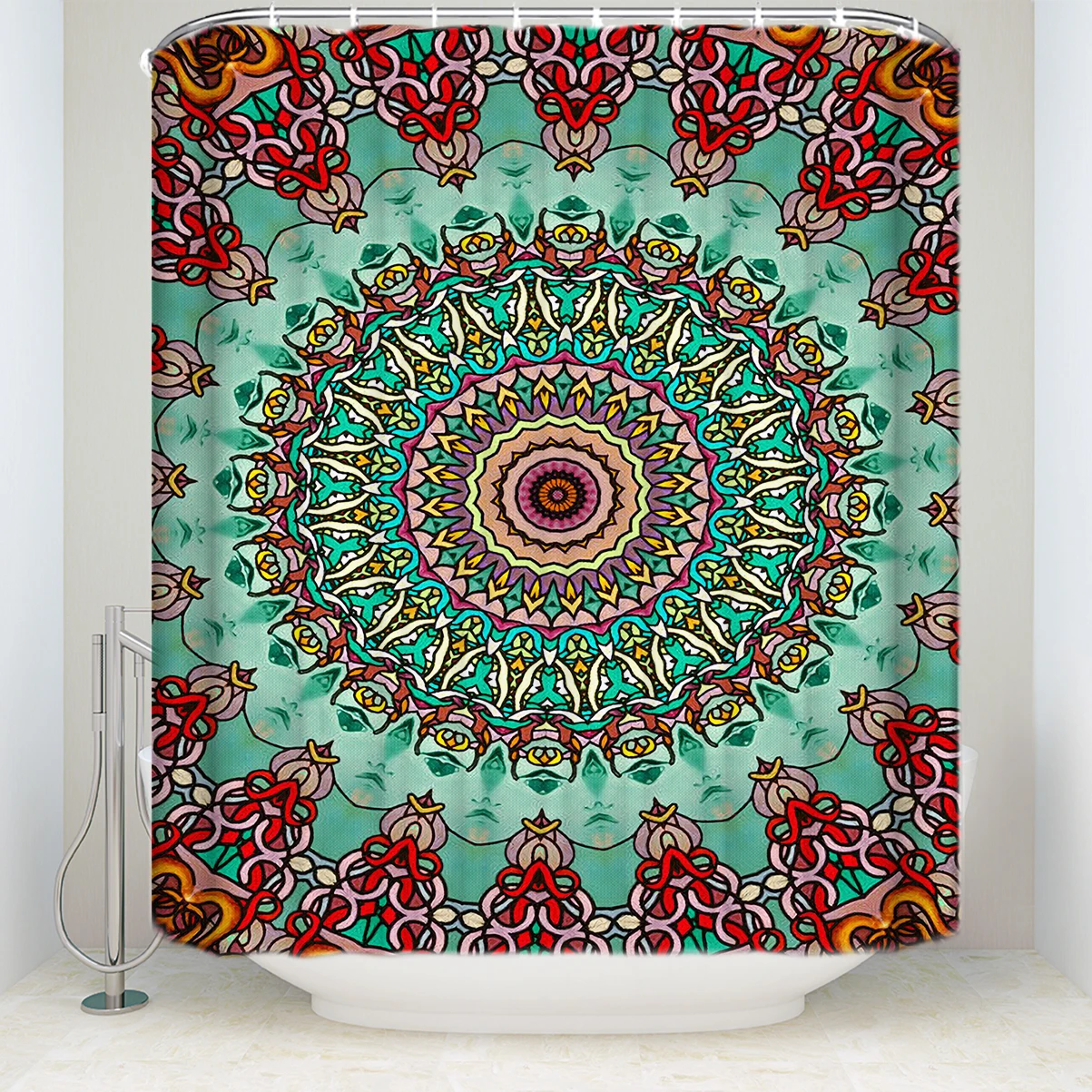 

CHARMHOME Modern Bathroom Indian Mandala Shower Curtain with 12 Hooks Flower Pattern Hippie Boho Decorations Geometric Decor