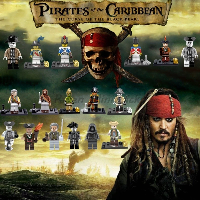 

Single Sale Legoing Pirates Of The Caribbean Jack Sparrow Salazar Barbosa Ghost Zombie Bricks Building Blocks Toys For Children