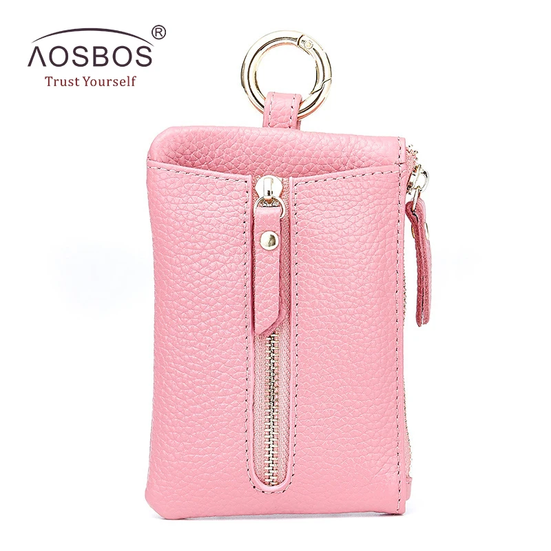 

Women Genuine Leather Car Key Wallet Multifunctional Solid Zipper Key Case with Coin Pocket Casual Lychee Pattern Key Bag Holder