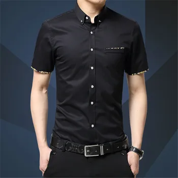 

Spring and Summer Men's Short-sleeved Shirt Thin section non-iron Business dress Lapels Solid color shirt More size M-5XL