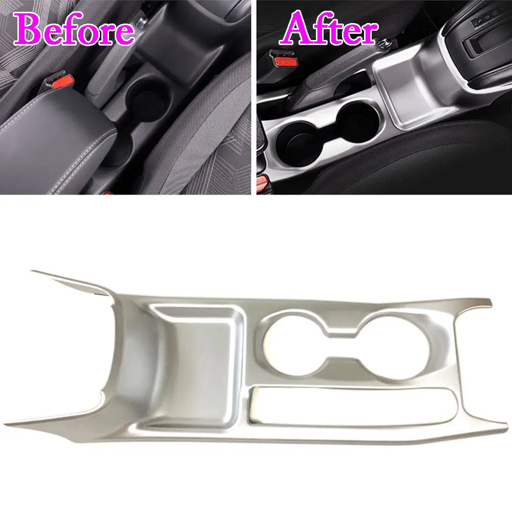 Car Interior ABS Matte Silver Water Cup Holder Cover Trim Frame
