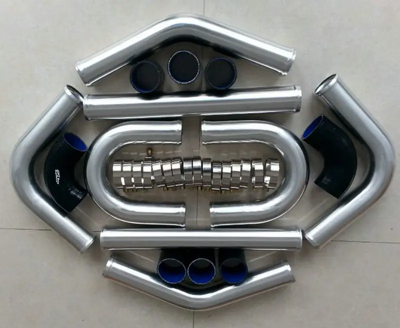 Универсальный интеркулер 2,2" 57 мм алюминиевый Универсальный турбо трубопровод труба+ черный шланг+ зажимы