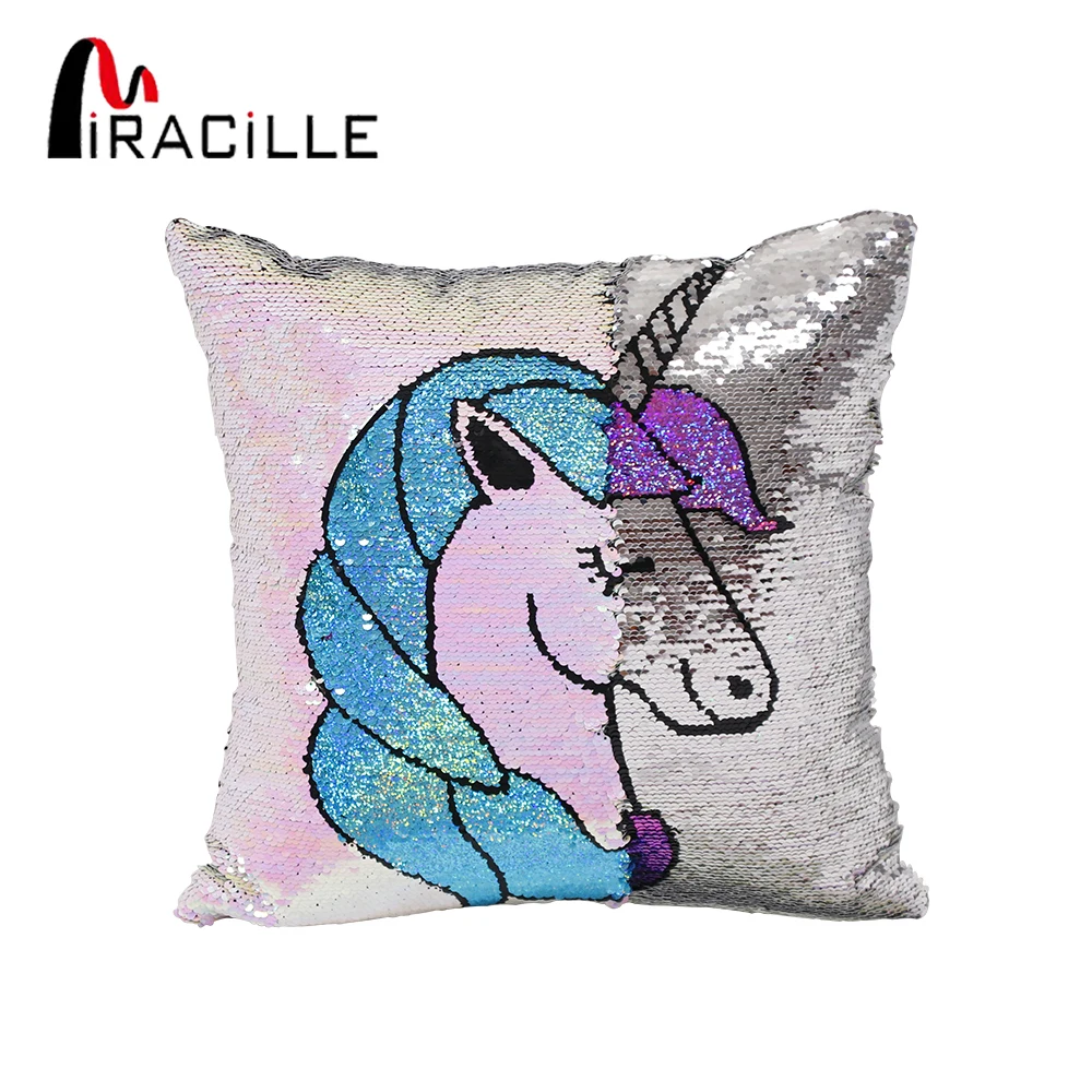 

Miracille Reversible Sequins Unicorn Throw Pillow Case Home Sofa Decorative Cushion Covers 16"x16" Drop Shipping