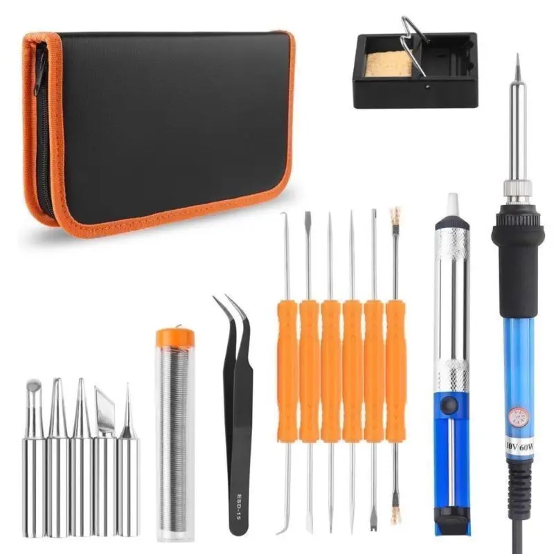  Electric Soldering Iron Gun Adjustable Temperature 60W Welding Set Tool Kit Case 110v/220v