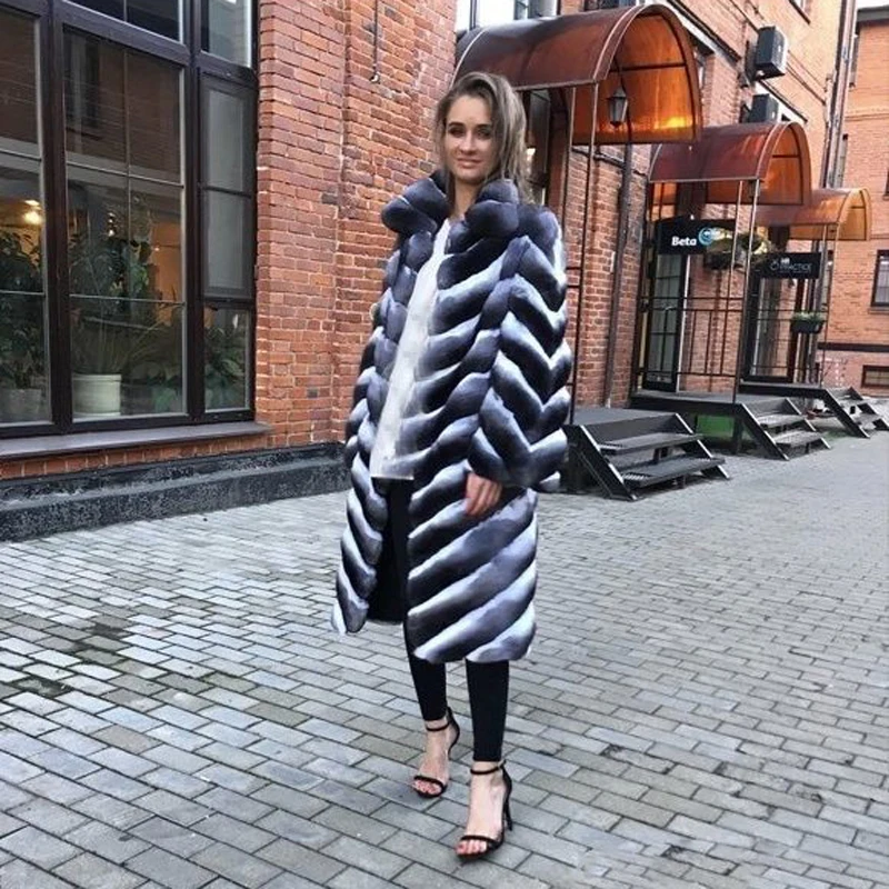 Tatyana Furclub новое пальто из натурального кроличьего меха Толстая теплая Модная Меховая куртка для женщин Зимняя одежда длинная верхняя одежда из натурального кроличьего меха