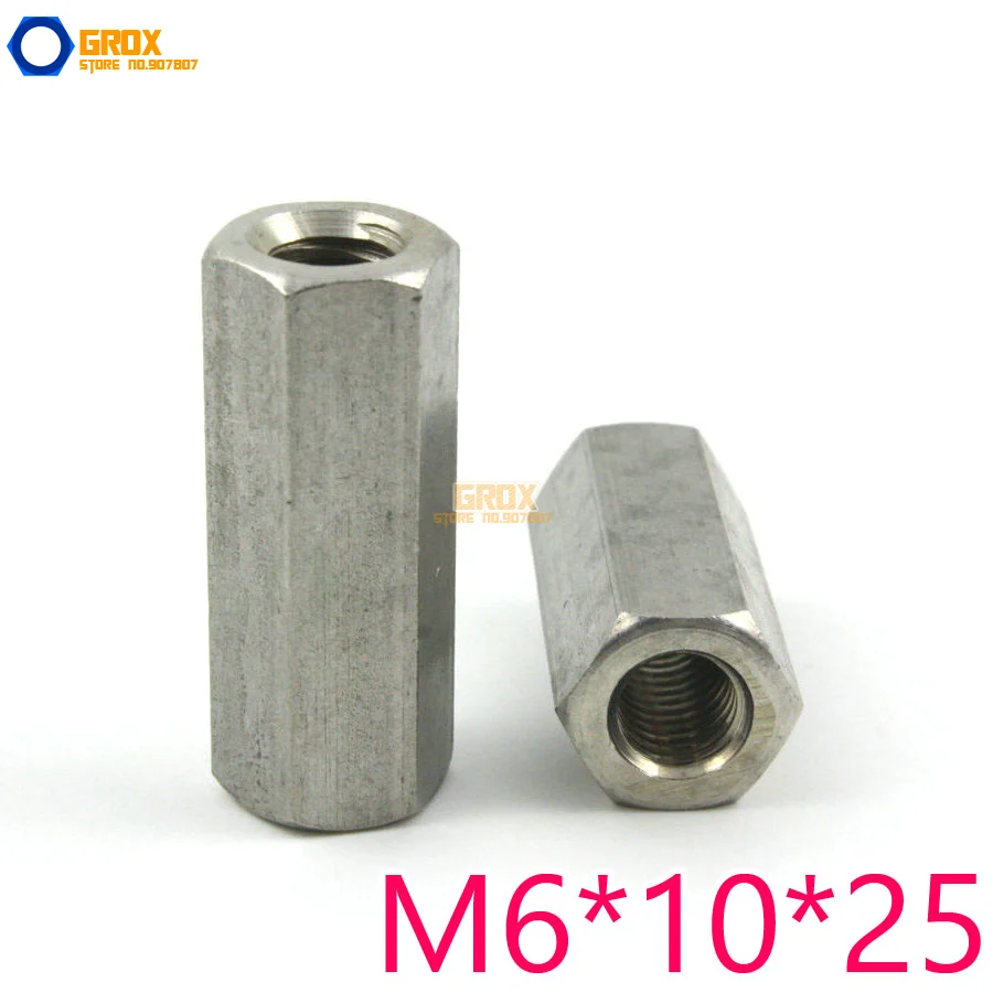 8 Pieces M6*10*25mm Hex Rod Coupling Nut 304 Stainless Steel Nuts