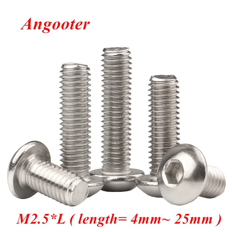 

50pcs M2.5 Bolt A2-70 iso7380 Button head socket screw bolt 304 stainless steel hex allen socket screw M2.5x4/5/6/8/10/12/16/20