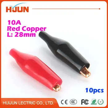 

10pcs 10A 28mm Mini Red Copper Alligator Clip Cable Wire Battery Crocodile Clips Electrical Clamp Tester Probe Car Double-ended