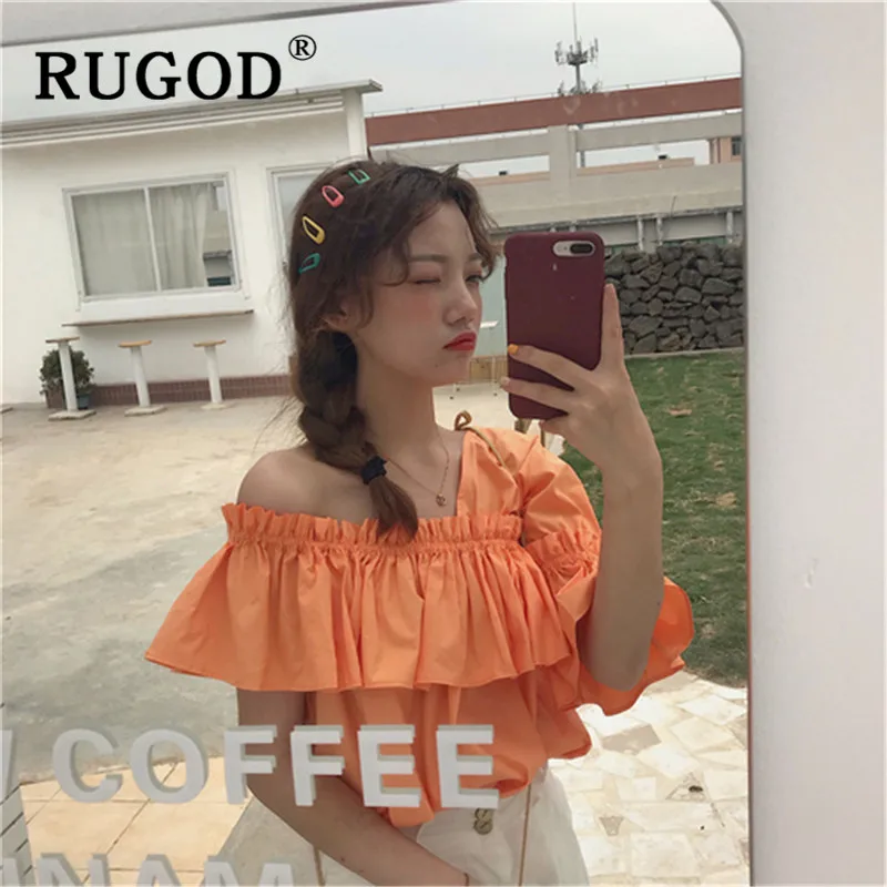 Женская блузка RUGOD белая на одно плечо с расширяющимся рукавом лето 2019|Блузки| |