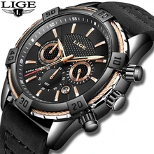 LIGE New Mens Watches Top Brand Luxury Male Casual Leather Watch For Men Mutifuction Waterproof Quartz Clock Relogio Masculino