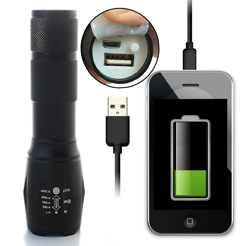 

Litwod Z20X900 Tactical LED Flashlight Torch XML L2 seach Zoomable Power bank USB rechargeable Light Lamp Lighting