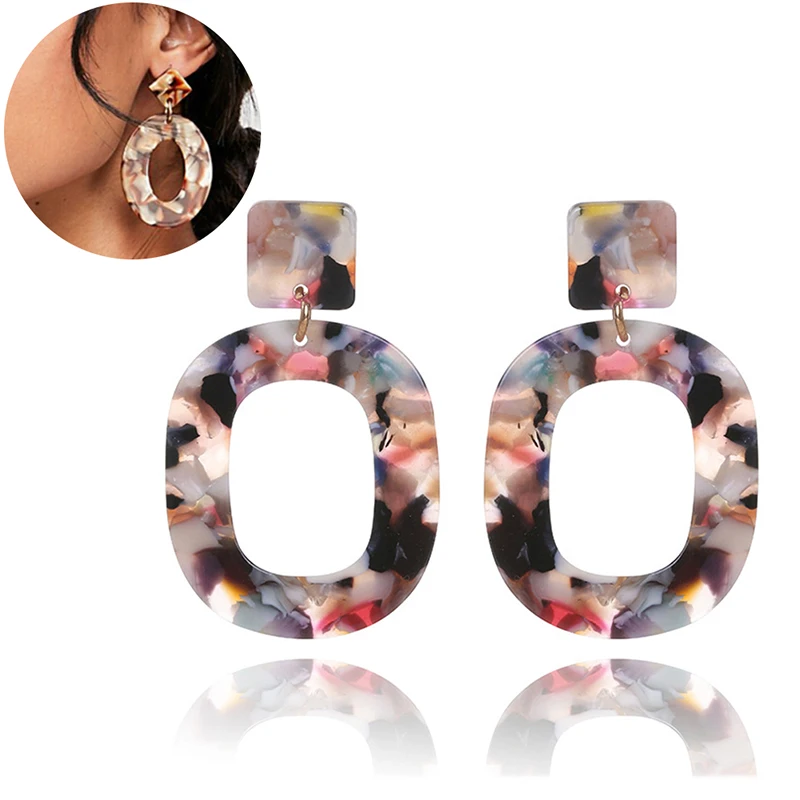 

Acrylic Resin Oval Dangle Earrings For Women Geometry Big Circle Tortoiseshell Earrings Acetate Brincos
