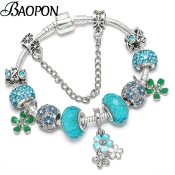 

BAOPON Vintage Jewelry Flower Charm Bracelets For Women With Murano Glass Beads Fit Fine Bracelets & Bangles Pulseras Gifts