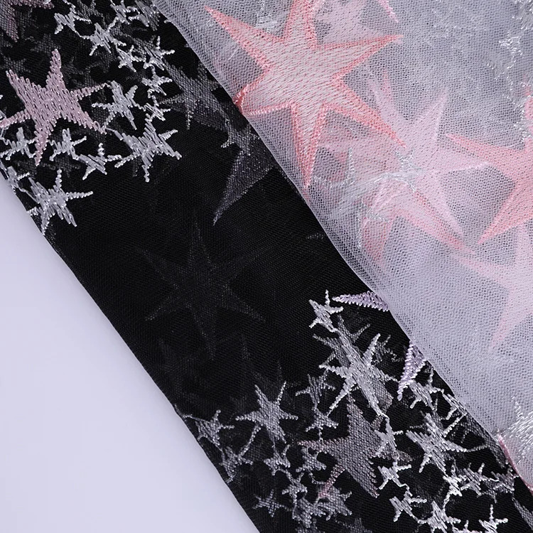 Embroidered lace stars wedding dress women's fabric 130gsm width150cm