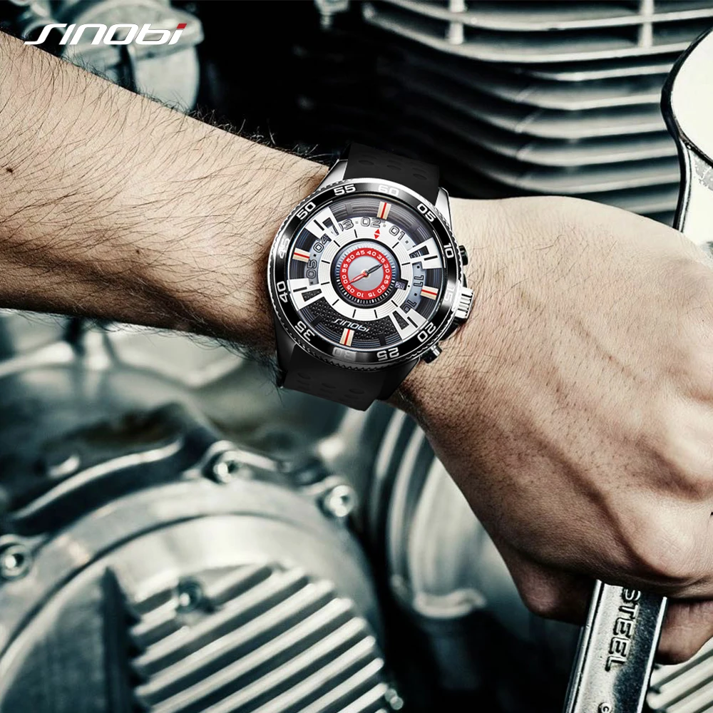 2019 SINOBI Car Dashboard Speed New Creative Watch Men Luxury Brand Silicone Band 100% Stainless Steel Men Wristwatches Clock