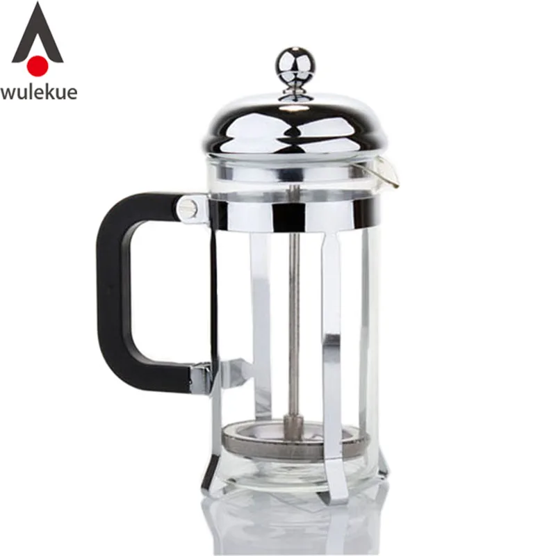 Wulekue 600ML Glass Stainless Steel French Press Coffee Tea Maker Household Office Heat Resistant Pot Tools