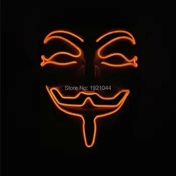 

2020 New Year Cosplay Men's V for Vendetta Flash Orange Color El Wire Led Glowing Mask for Party Sale By 3V Sound Active driver