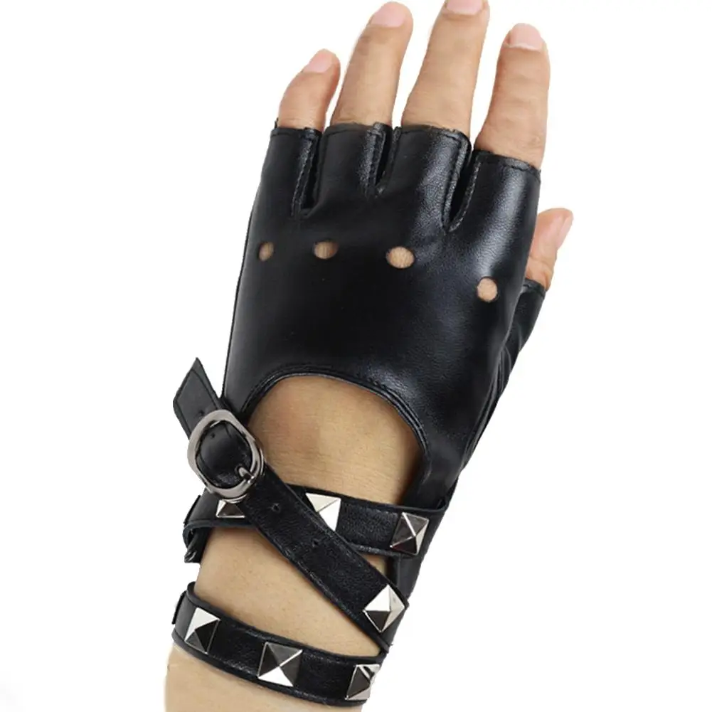 

1 Pair Punk Women Half Finger Driving Fashion Gloves Rivet Faux Leather Motorcycle Fingerless Gloves Womens Hand Mittens Luvas