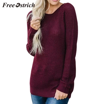 

FREE OSTRICH Fashion women's winter warm round neck long-sleeved knit sweater without decoration simple regular sweater solid