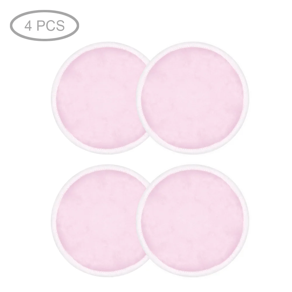 Многоразовое средство для снятия макияжа моющиеся хлопковые подушечки из микрофибры для снятия макияжа трехслойное Очищение лица уход с сетчатая корзина для нижнего белья - Цвет: 4pcs Pink