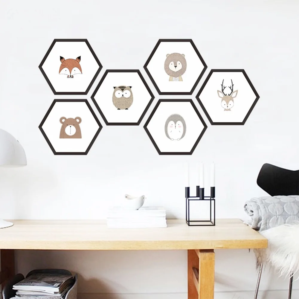 Cute Animal Hexagon Photo Frame Wall Stickers For Home Decoration Accessories Living Room Bedroom Decor PVC Mural Wall Art Decal Cute Animal Hexagon Photo Frame Wall Stickers For Home Decoration Accessories Living Room Bedroom Decor PVC Mural Wall Art Decal