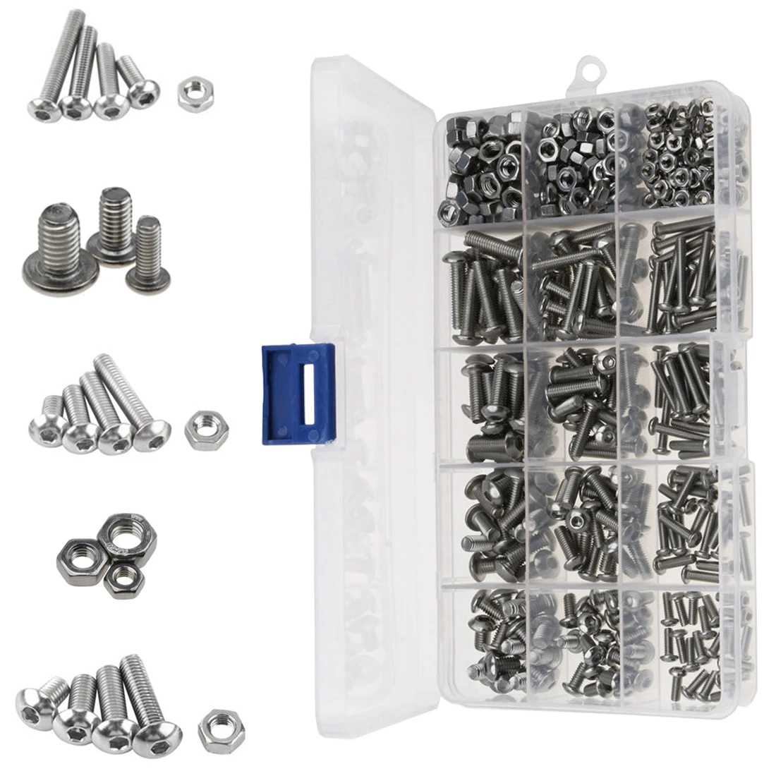 

M3 M4 M5 Steel Hex Socket Round Head Screws Nuts Flat Washers Assortment Kit